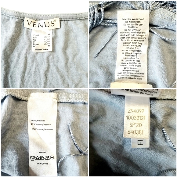 VENUS Blue Gray Fringe Hem Sleeveless Flowy Soft Spring Ringged Strap Medium Top - Picture 7 of 7